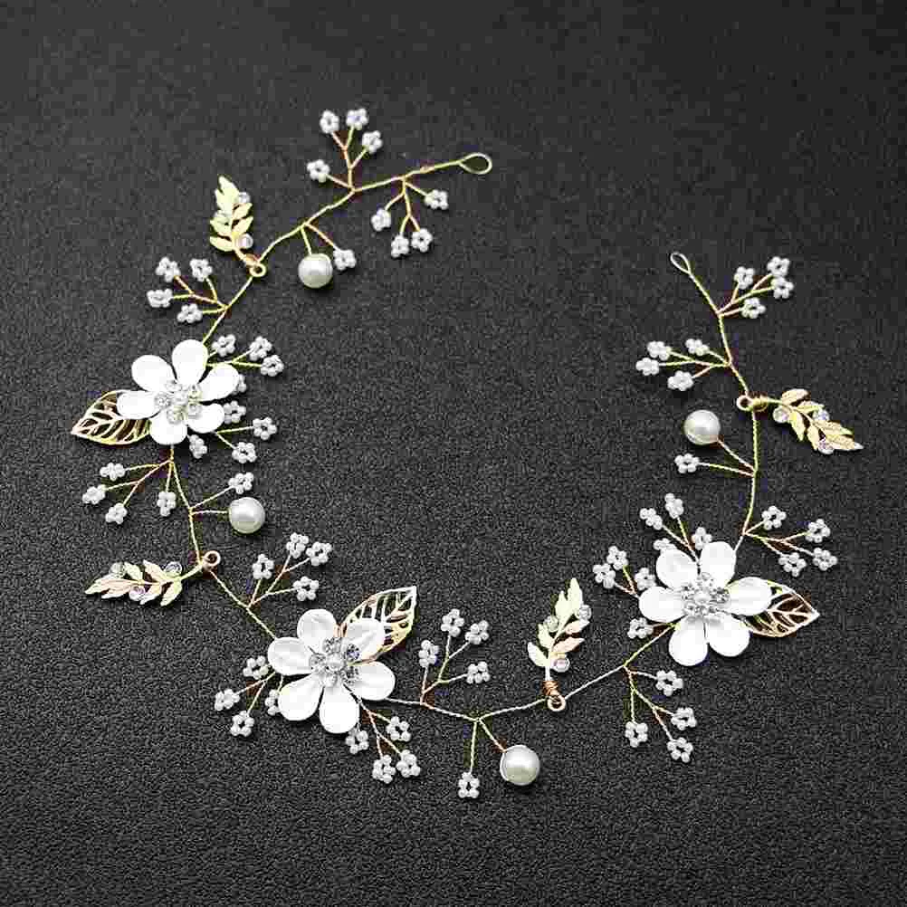 

Rhinestone Flower Leaf Headband Wedding Alloy Pearl Headpiece Bridal Jewelry for Decoration Party (White)