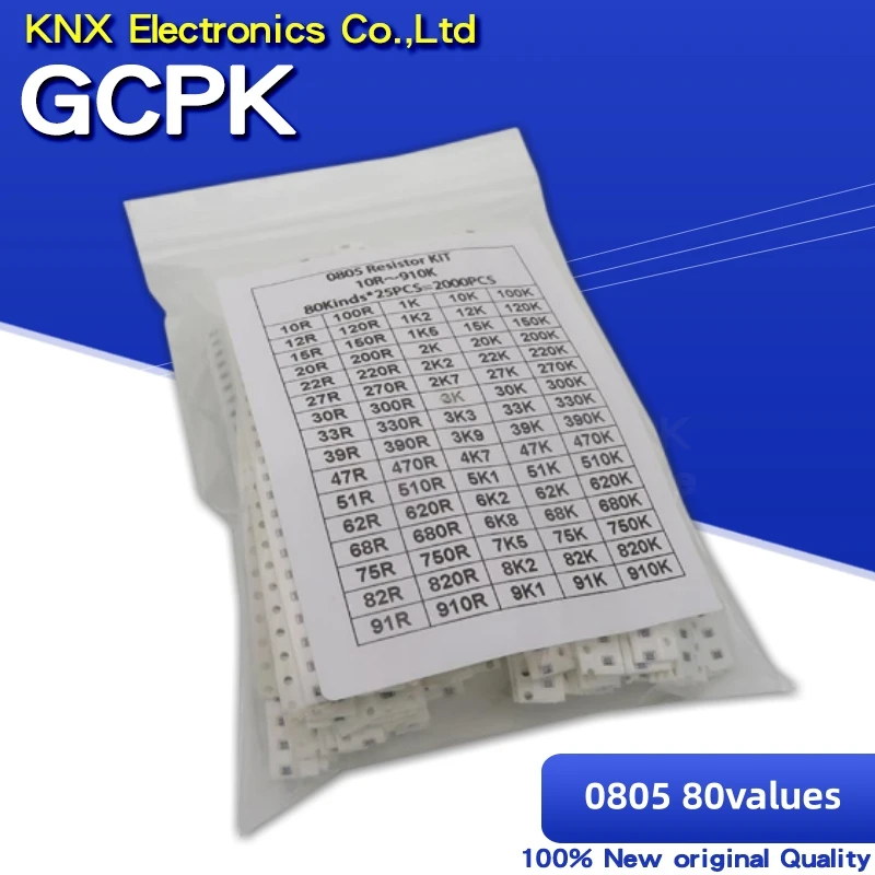 

Набор резисторов 2000 SMD, 0805 шт., набор в ассортименте, 1 ОМ-1 ом, 5%, 80 значений * 25 шт. = 2000 шт., набор образцов