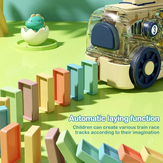 Kids Electric Domino Train Set Automatic Laying Colorful Domino Train with Lighting Sound Effects DIY Toys Kids Birthday Gift 5