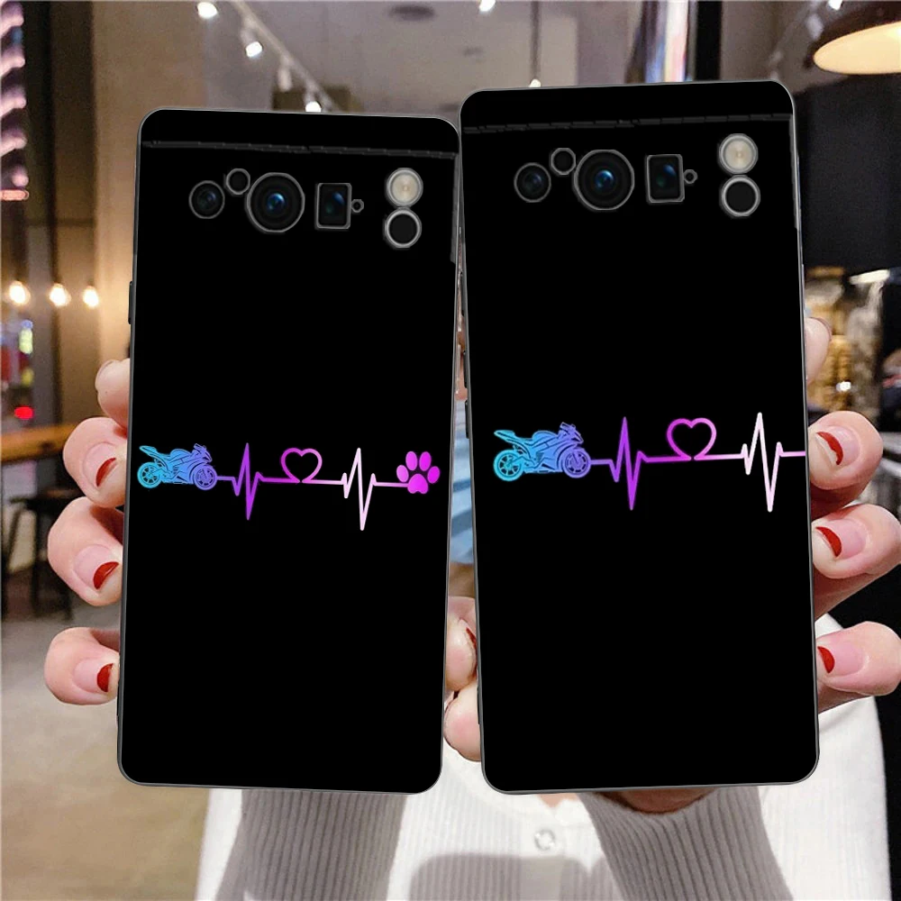 Luxury TPU Phone Case with Motorcycle Heartbeat Design - Black Soft Back Cover