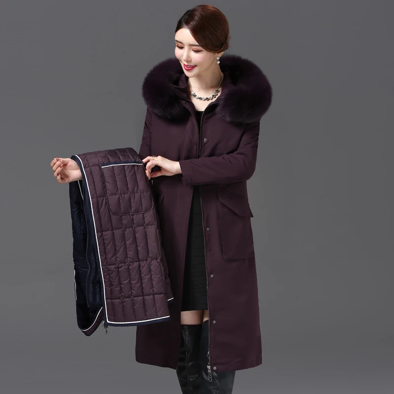 Shengyu Boya Live Face Removable Parker Middle-Aged and Elderly Ladieswear's Wear Over-The-Knee Long down Jacket Women's Jacket Thickened