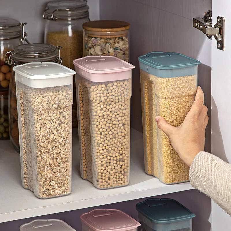 Kitchen Transparent Sealed Jar Plastic Household Cereals Grains Storage Box Hermetic Cans Organizer Bulk Classified Container 2