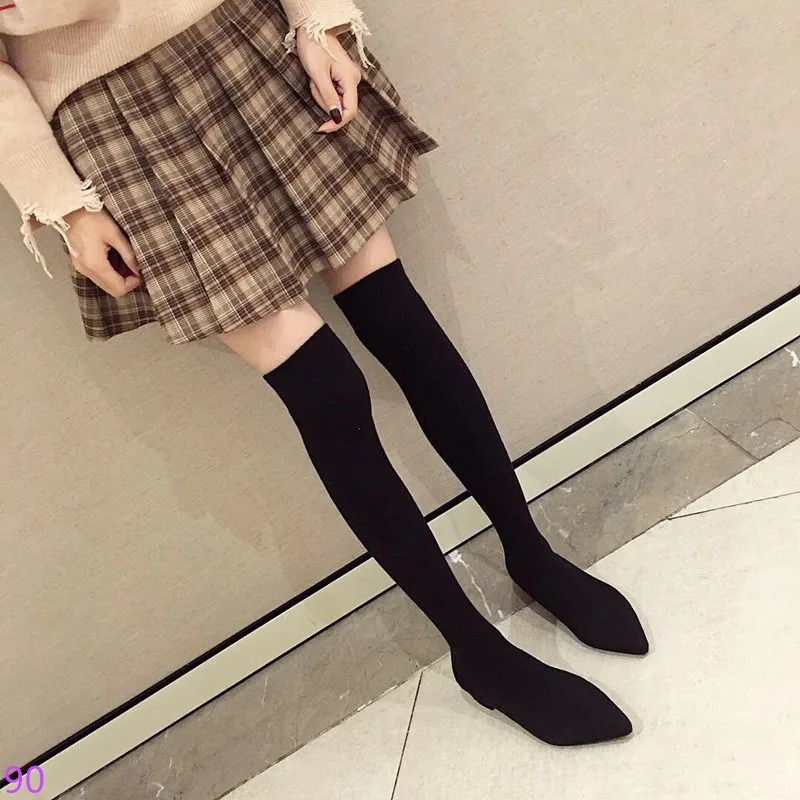 

Comemore Pointed Toe Knitting Spring Winter Woman Shoes Black Gray Women's Boots Over The Knee Long Sock Boots Botas De Mujer