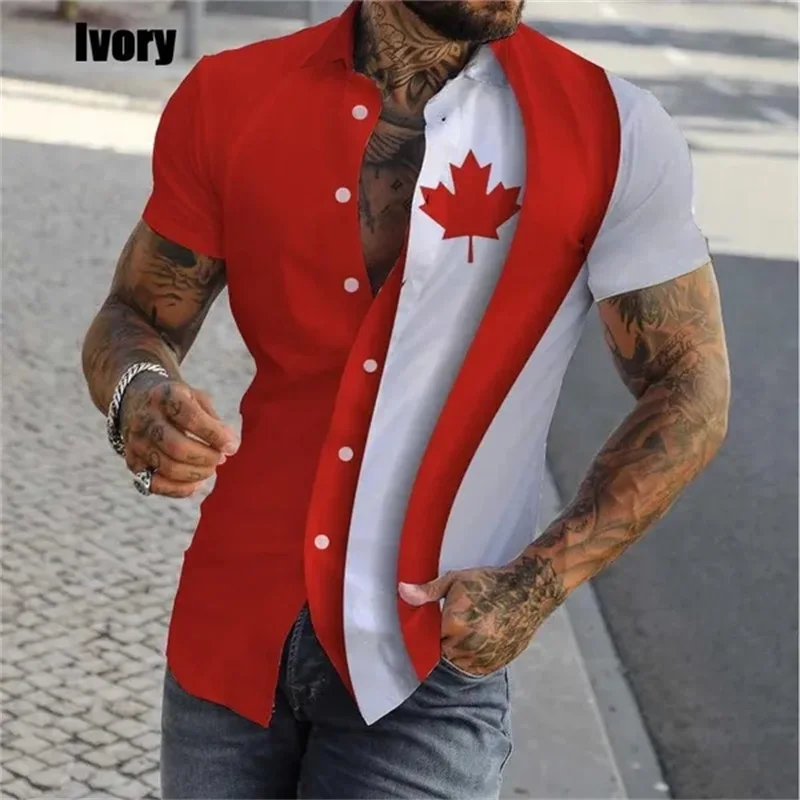 thumbnail image 1 of Nueva camisa hawaiana con estampado completo "I Love Canada" de verano para hombre, camisa informal de manga corta con botones para hombre, camisa de playa de talla grande, 1 of 5