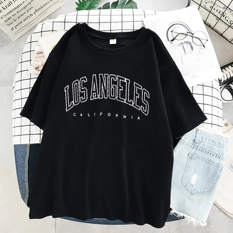 Los Angeles Fashion Short Sleeve Tshirt USA Letter Print Women Graphic T Shirt Summer Y2k Top Casual Oversized T Shirt mens graphic tees Tees