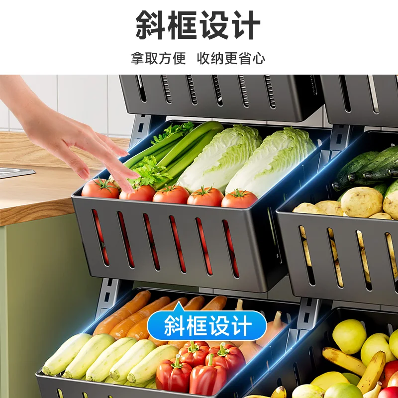 Supermarket Shelves Living Room Snack Kitchen Standing Multi-layer Vegetable Basket Fruit Vegetable 이동식 수납장 트롤리 수납장 Carrinho