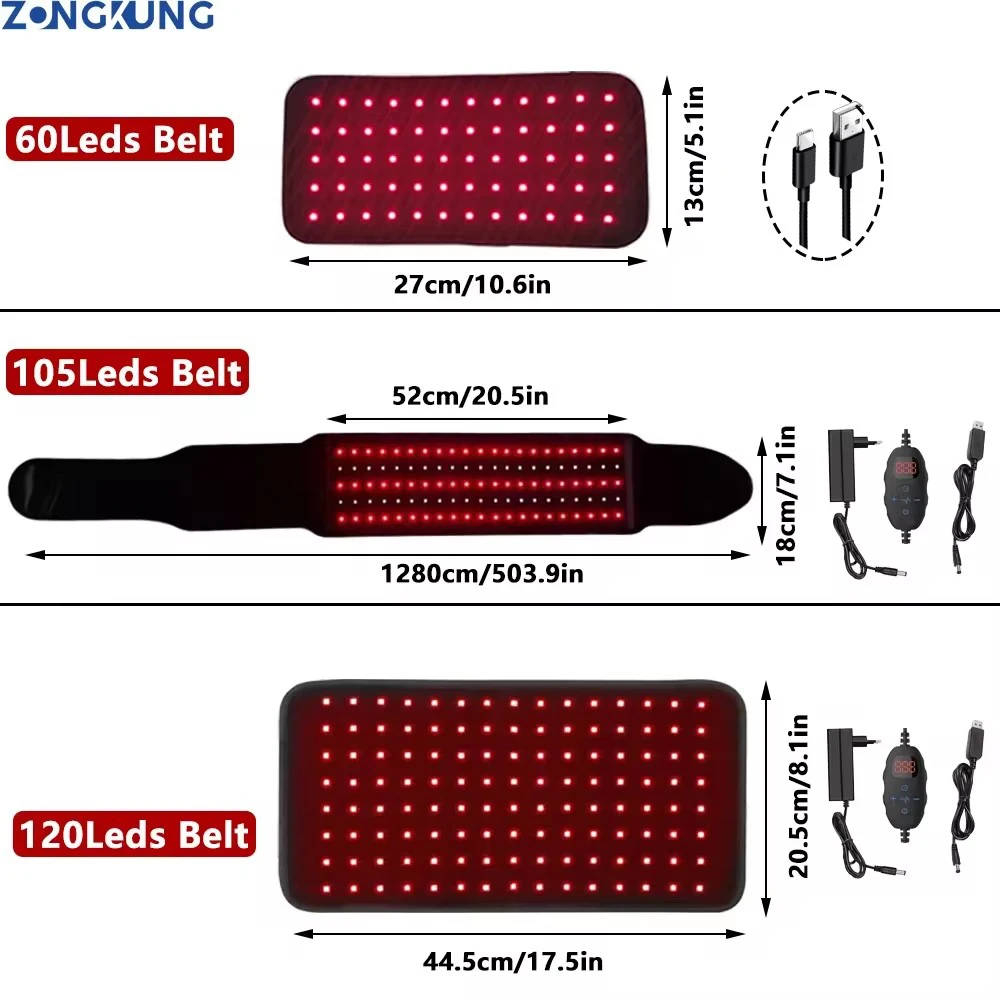 Light Therapy Belt LED Infrared Light Belt 850nm&660nm Relieve Back Waist Shoulder Knees Joints Fatigue Burning Fat Pack Slimming Belt Setting Time