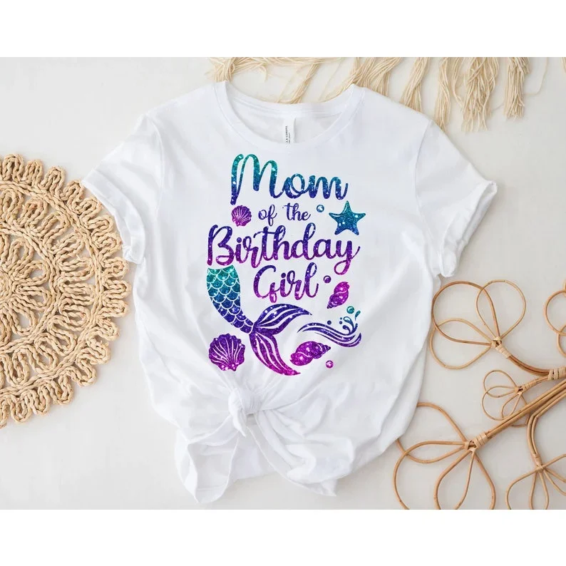 Lovely Mermaid Design Birthday Girl T-shirt Birthday Gift Party Clothes Funny T Shirts Family Matching Clothes Outfits 6