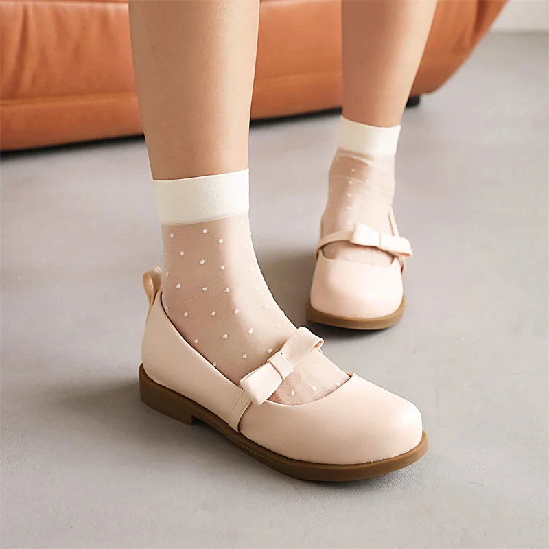 

YQBTDL Sweet Girls BowKnot Low Heels Mary Jane Shoes Women Slip-on School Daily Student Summer Shoes Pink Black Lady Pumps 2022