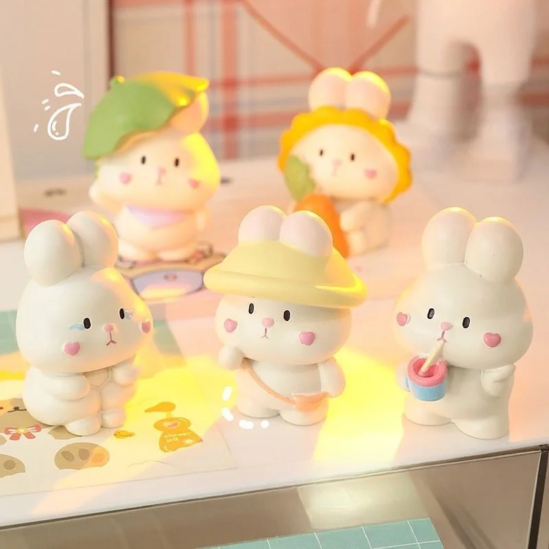 Cute Cartoon Bunny Car Decor Resin Figurine  Office Desk Ornament Car Accessories Gift
