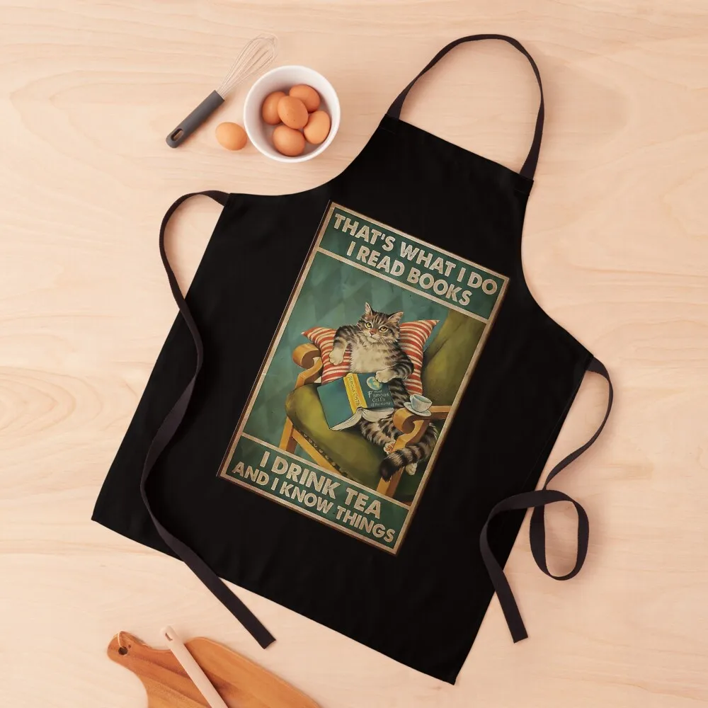 

That's What I Do I Read Books i drink tea and i know things cat lover gifts Apron Kitchen Aprons Kitchen Household Items
