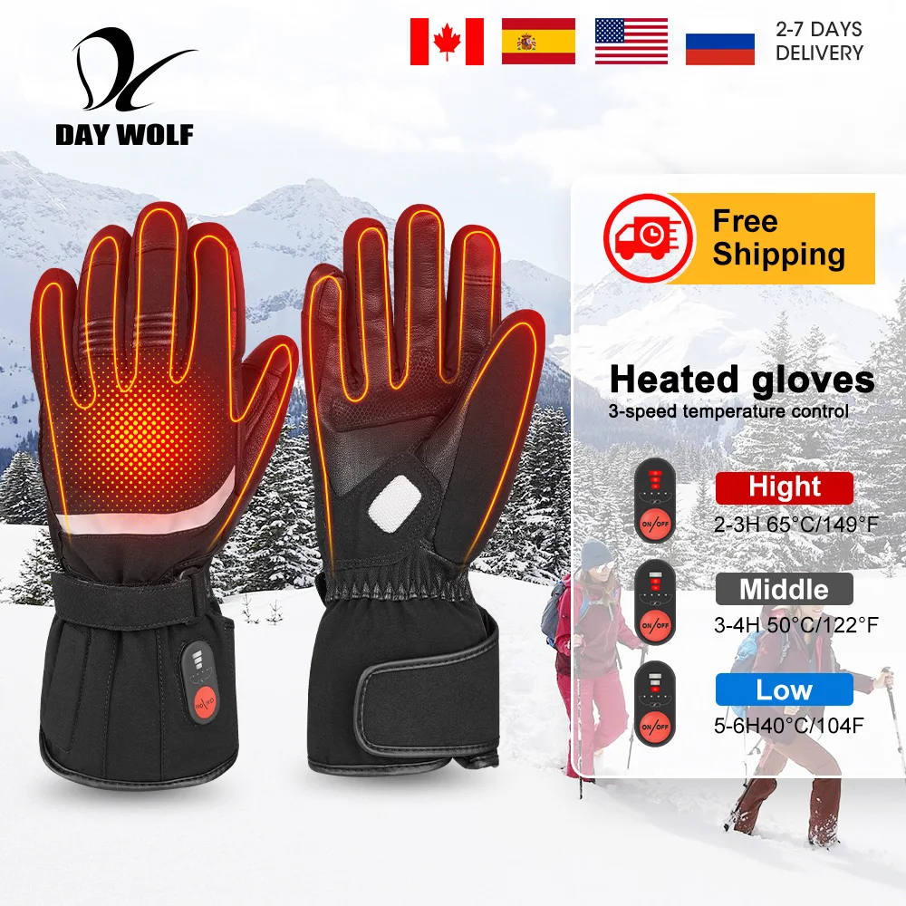 

DAY WOLF Winter Rechargeable Battery Electric Motorcycle Heated Gloves Men Women Skiing Hiking Camping Security Case Hand Warmer