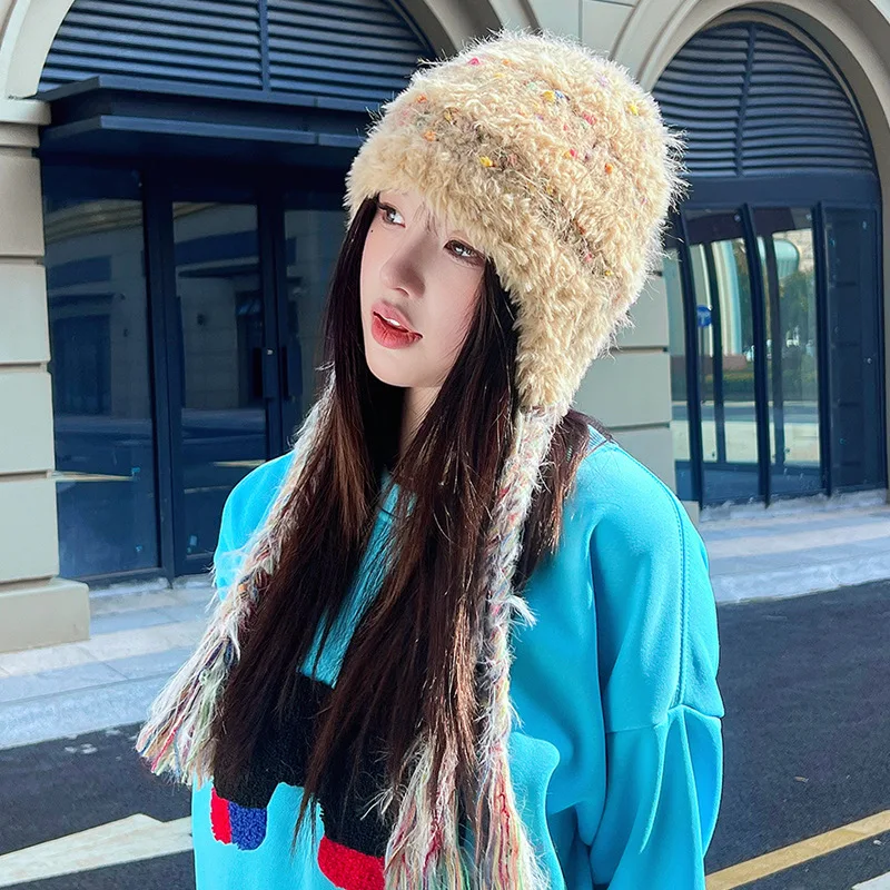 Winter Knitted Women's Hats Lock Temperature Warm Girls Caps Skin-friendly Soft Big Head Woolen Beanie Clothing Accessories
