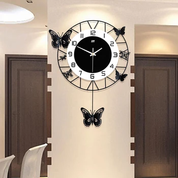 20inch Large Round Butterfly Wall-mounted Clock Creative Iron Craft  Modern Metal Quartz Clock Home Living Room Decor 3