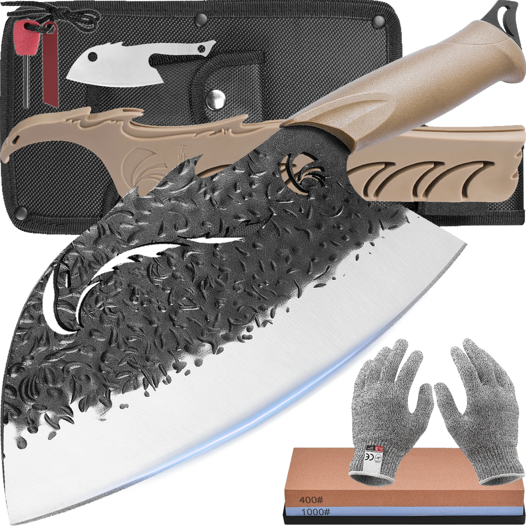 

XYj 8.5 Inch Cleaver Knife Plastic Handle Chopping Kitchen Knife With Cover Gloves Whetstone Gift Set In Box Chinese Knife Tools