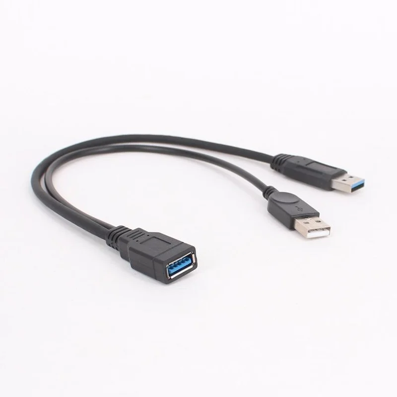 1pc 검정색 USB 3.0 암-듀얼 USB 남성(2.5 모바일 하드 디스크 PC 하드웨어 케이블용 추가 전원 데이터 Y 연장 케이블 포함)