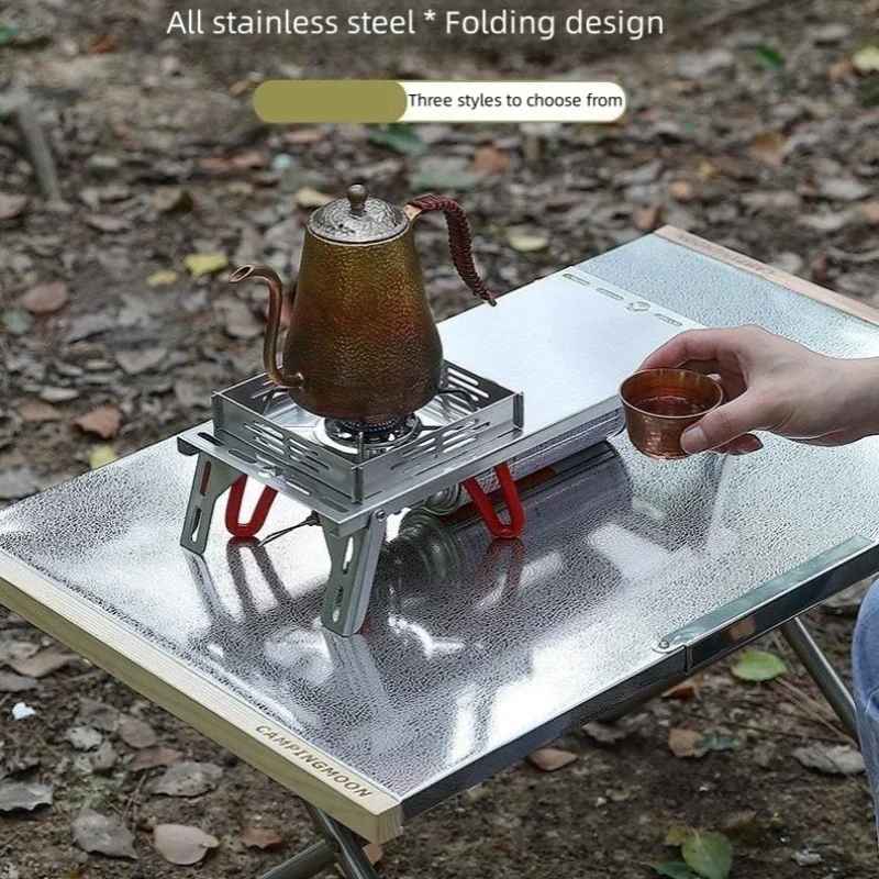 

Stainless Steel Mini Tea Table Portable Camping Gas StoveCamping Folding Stove Table Windproof Insulated Stove Table