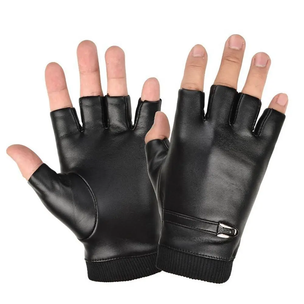 

Finger PU Leather Black Slip Resistant Warm Solid Thick Guantes Fitness Leather Gloves Fingerless Gloves Punk Gloves