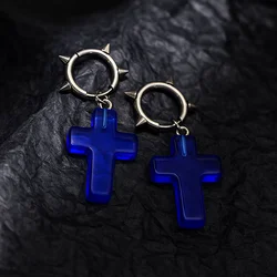 Thorn Heart Gothic Earrings - Unisex Punk Cross Jewelry Gift (Blue)