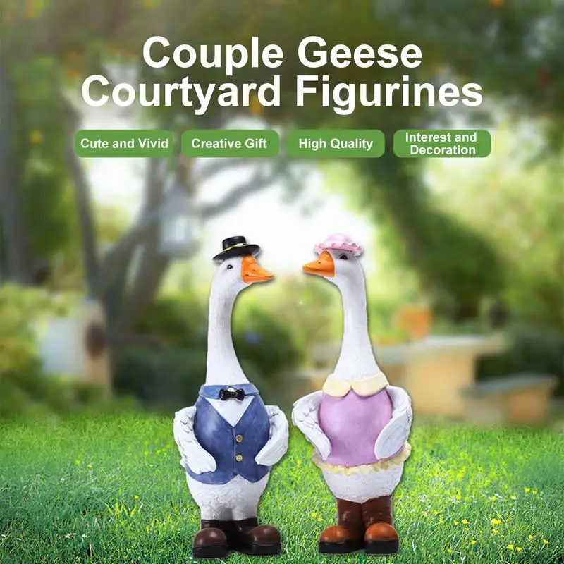

Outdoor Geese Statues Cute Garden Geese Figurines Art Duck Sculpture Decorative For Living Room Bedroom Patio Outdoor Gifts For