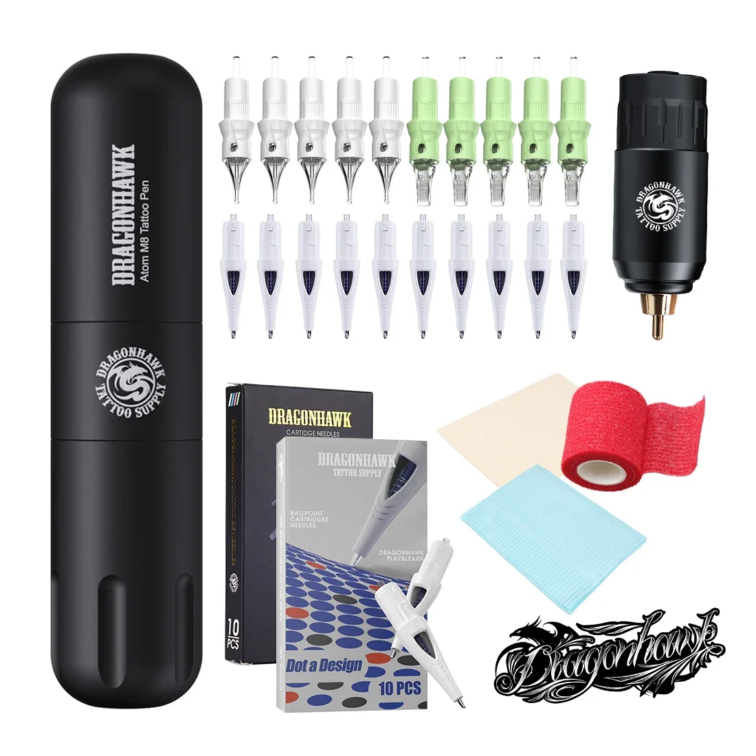 

Dragonhawk M8 3.5mm Stroke Rotary Tattoo Machine Kit with Wireless Battery Makeup Cartridges Ballpoint Practice Beginner Set
