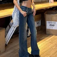 Jean Vintage américain Y2K pour femmes, pantalon en Denim, Slim, taille basse, jambes larges, mode féminine, Streetwear, pantalon évasé 3