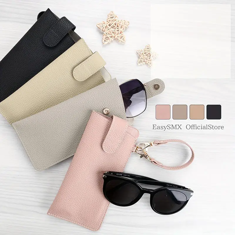 Fashion PU Leather Glasses Bags Outdoor Beach Sunglasses Storage Bag Travel Essential Portable Hangable Glasses Eyewear Cases