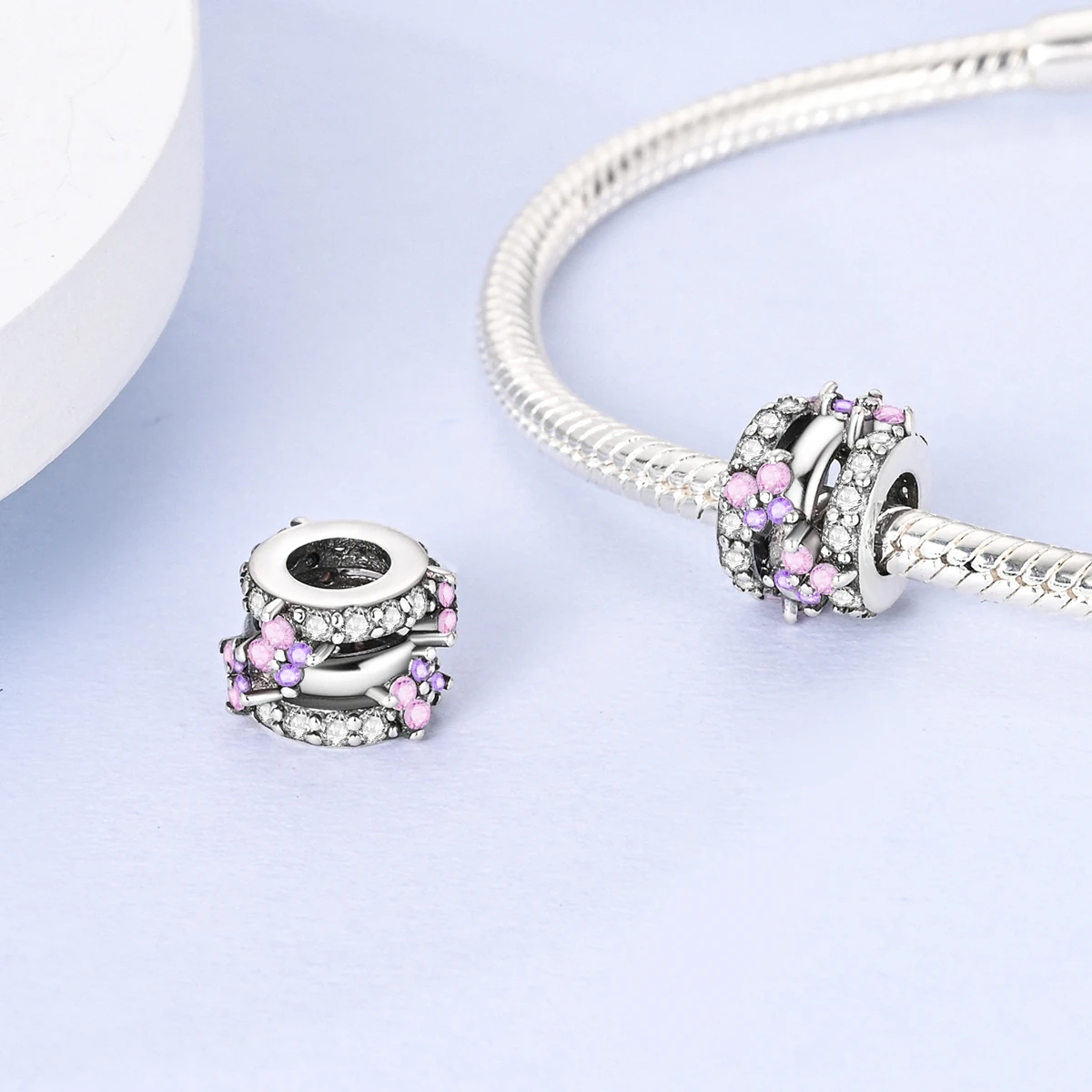 Charms Fit Original Beads 925 Sterling Silver Clip Charms Zircon Silicone Spacer Beads fit Bracelet Women DIY