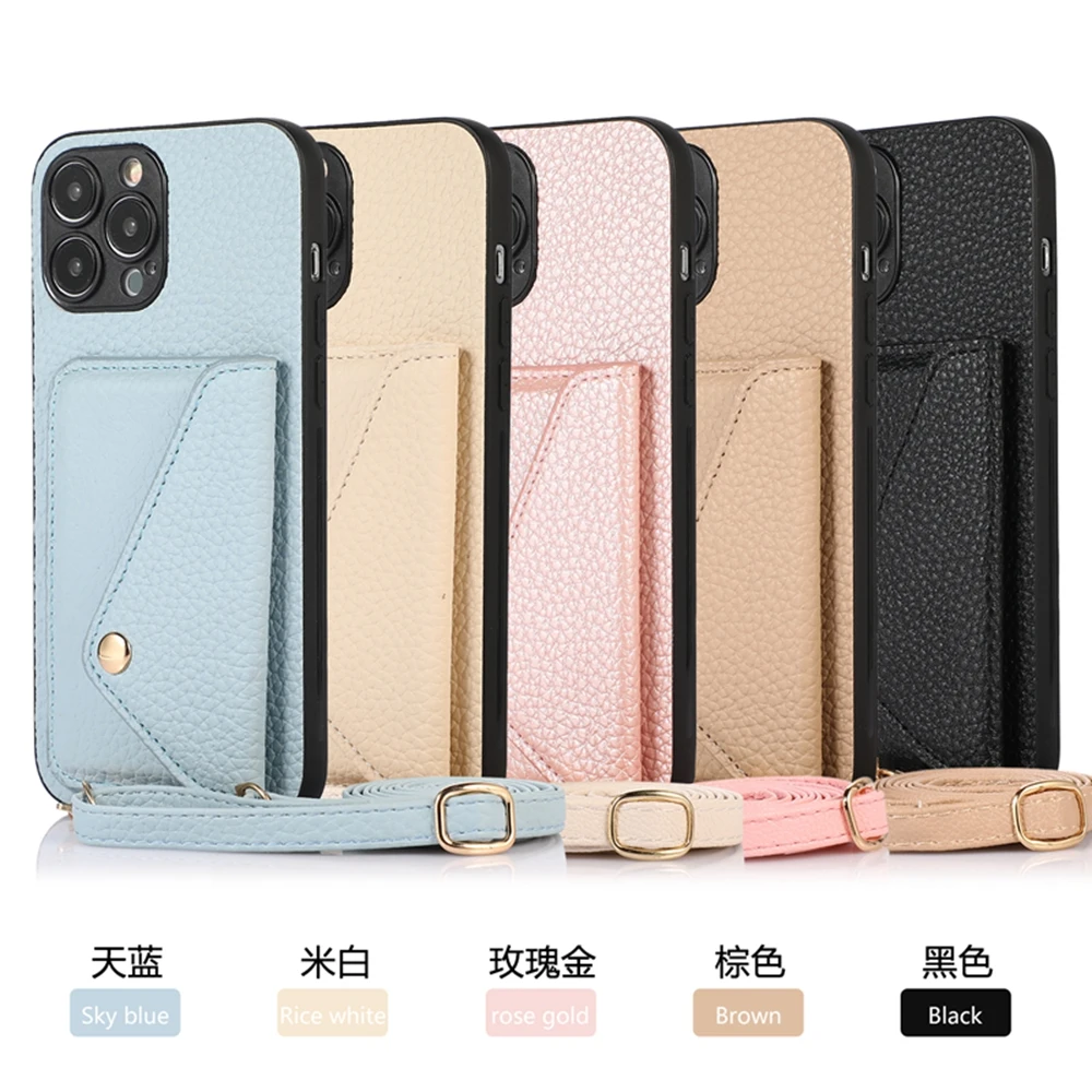 Camera Lens Wallet Card Crossbody Necklace Lanyard soft phone case for  iphone 15 14 13 12 Pro Max 11 MiNi X XR XS 7 8 Plus cover