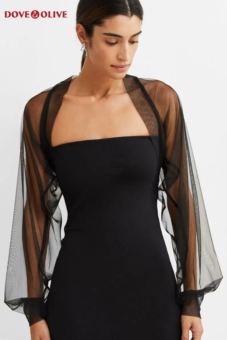 Wedding Shawl Black Wedding Boleros 2025 Long Sleeves Tulle Party Jacket Formal Special Occasion Capes Women Accessories