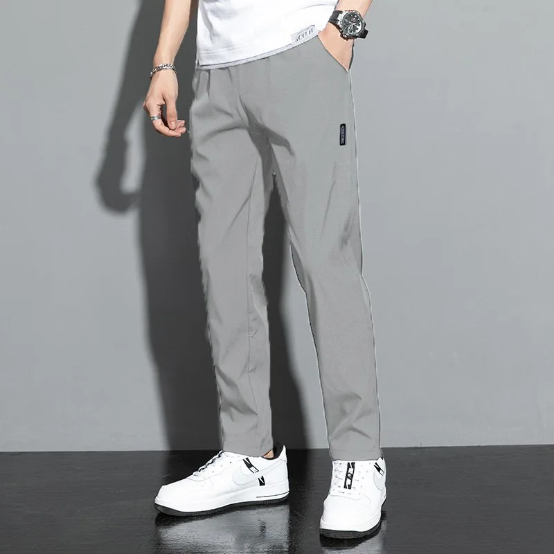 Men Fishing Pants Summer Ice silk Fishing Sports Pants Men and Women Solid Ice Silk Elastic Waist Pocke Quick Drying Fashion Loose Trouser