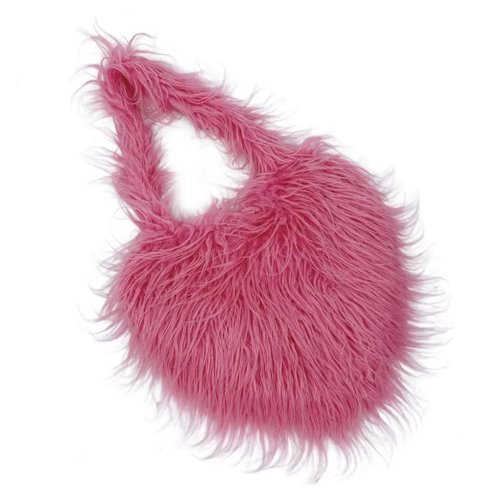 Love Shape Plush Shoulder Bag Faux Fur Korean Style Fluff Rabbit Fur Handbag Shopping Bag Message Bag Heart Crossbody Bag