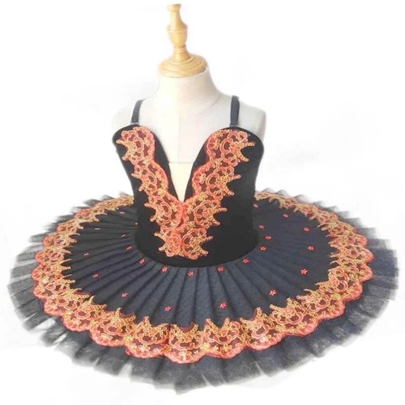 

2023 Black Professional Ballet Tutus For Girls Child Swan Lake Ballet Dress Dance Clothes Pancake Ballerina Figure Skating Dress