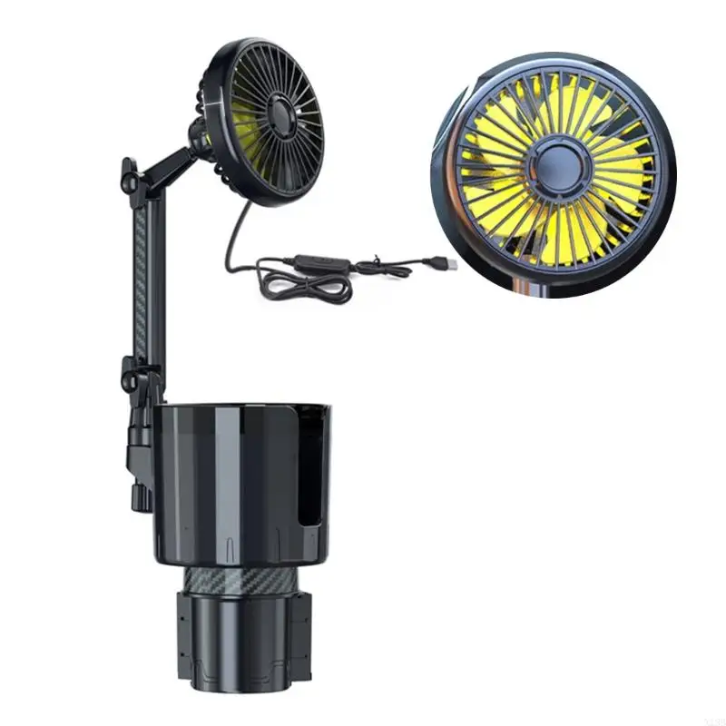 X13B Car Cup Holder USB Car Fan 2 in 1 Adjust Speed 360 degree Rotating Fan