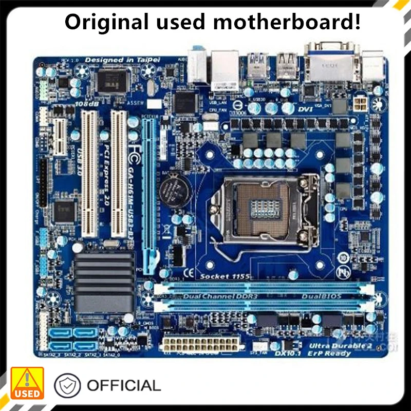 

H61 смартфон б/у настольная плата H61 слот LGA1155 DDR3 Материнская плата SATA2 USB2.0 Поддержка I3 I5 I7