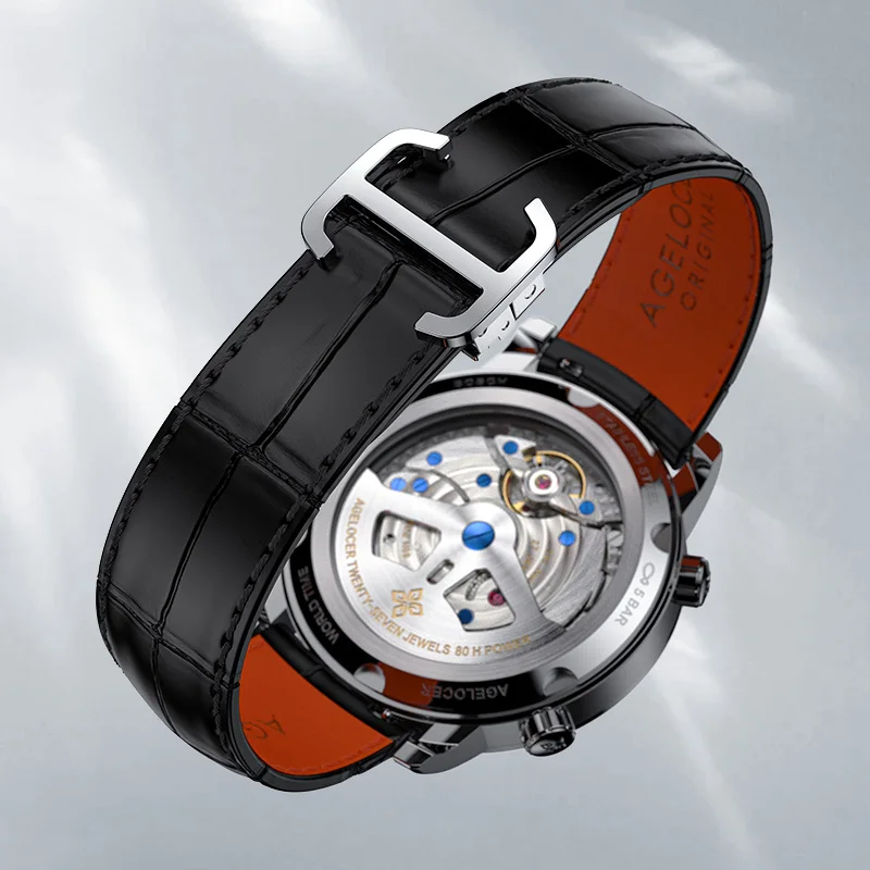 AGELOCER Original Astronomer Watch Blue Aventurine Dial Men's Luxury Automatic Mechanical Moon Phase Watch Birthday Gift for Men 4
