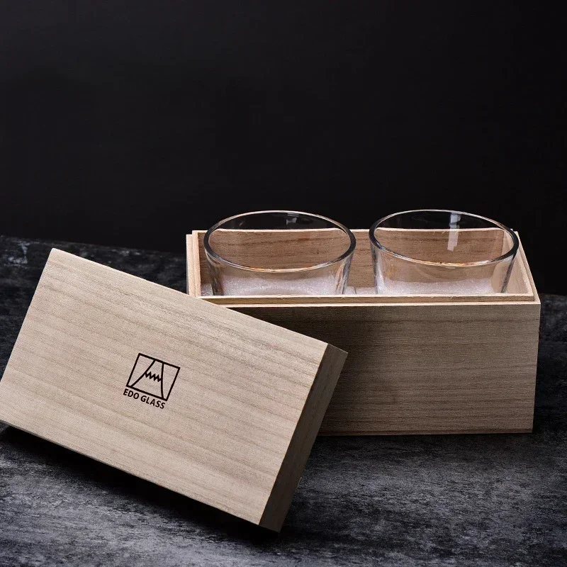 250ML japan mt fuji shaped old fashioned whiskey glass cup lead-free wine cups with wooden gift box for Liquor Scotch Bourbon