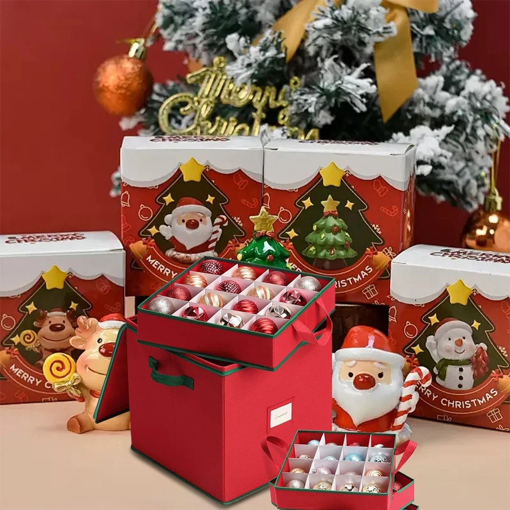 Christmas Ornament Storage Box with Adjustable Dividers Xmas Decoration Storage Box Stores Up To 64 Ornaments