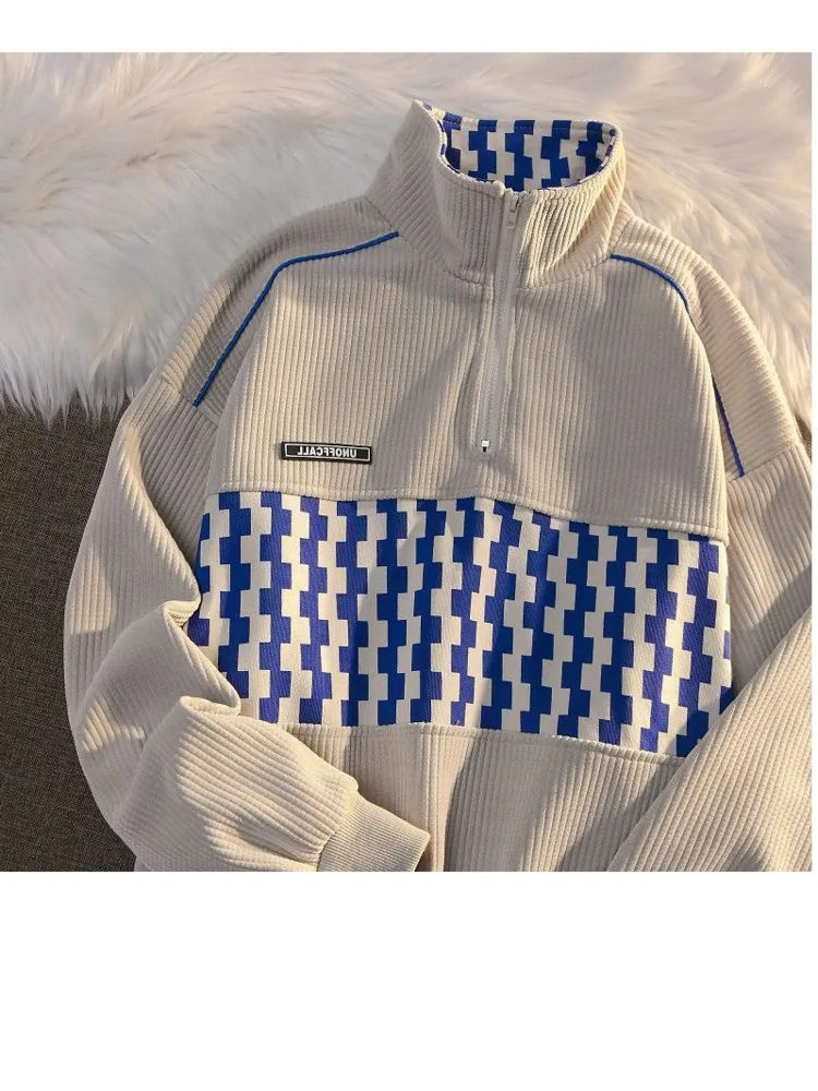 

Vintage Polo Shirts Made Of Spring And Autumn Sportswear Hong Kong Style Waffle Street Jacket Pullover New Style