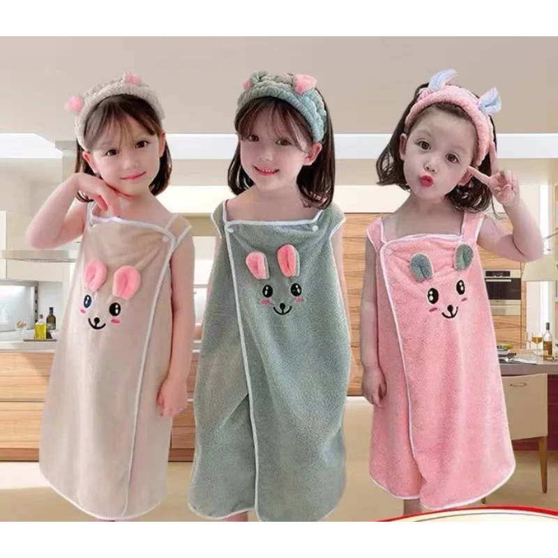 High Grade Children's Bath Towel Skirt Hair Band Suitable for Wear By Older Children In Bathrobes 3-15 Years Old Absorbent