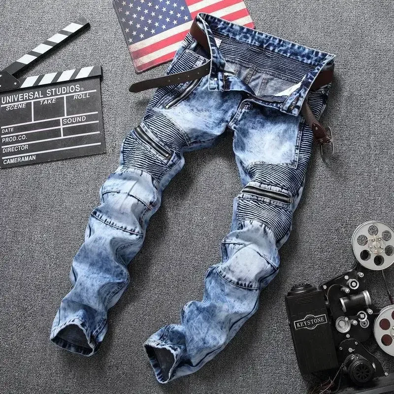 Punk Street Style Ripped Skinny Jeans Men Vintage Wash Solid Denim Trouser Mens Casual Slim Fit Pencil Denim Holes Pants men jeans ripped jeans ripped patchwork jeans