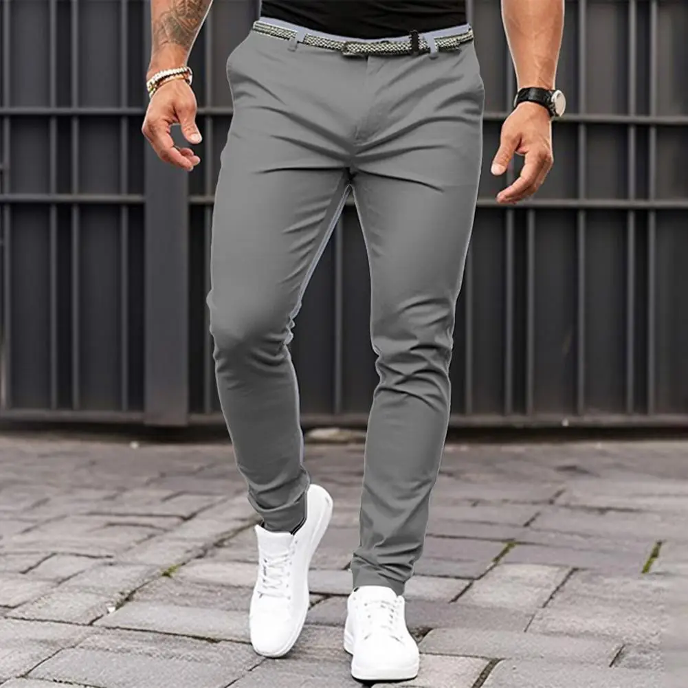 

Slim Fit Suit Pants Elegant Men's Slim Fit Business Office Trousers with Slant Pockets Zipper Fly Sophisticated for Workwear