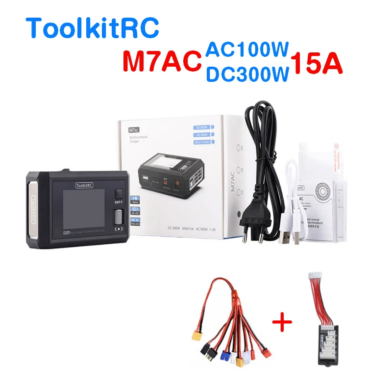 

ToolkitRC M7AC 100W AC / 300W DC Input XT60 XT30 Output Multifunction Suppot Dual Smart Charger Signal Tester Drone Charge