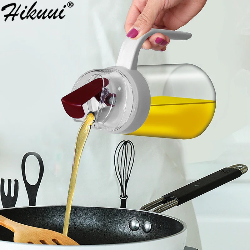 Auto Flip Olive Oil Dispenser Bottle,600 ml 20 OZ Leakproof Vinegar Glass Condiment Container With Automatic Cap and Stopper,Non-Drip Spout,Non-Slip Handle for Kitchen Cooking