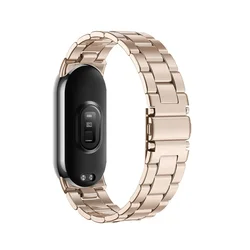 Premium Stainless Steel Metal Bracelet Strap - Elegant and Durable Watchband Replacement - Mi Band 8 (Rose Gold)