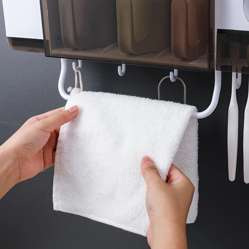 Toothbrush Holder Toothpaste Automatic Dispenser Bathroom Toiletries Storage Rack Clamshell Cup Rack Shelf Towel Bar Hook