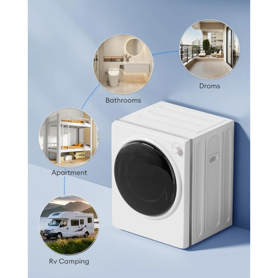 2.6 Cu. Ft Compact Dryer 1300W Portable Clothes Dryer with Stainless Steel Tub 10 lbs Front Load Electric with 4 Automati