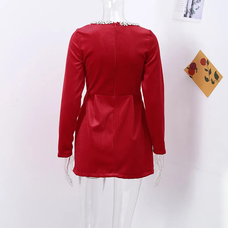 Vestido de terciopelo con cuello cuadrado y cuentas de manga larga para mujer, cintura alta, corte en A, para fiesta, Navidad y noche, nuevo