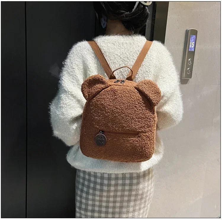 Cute Bear Ear Fleece Kids Girls Backpack Image 13