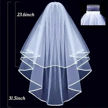 Velo da sposa Veli da sposa Veli corti in tulle bianco da donna Bordo in nastro con pettine per spose Costume da addio al nubilato